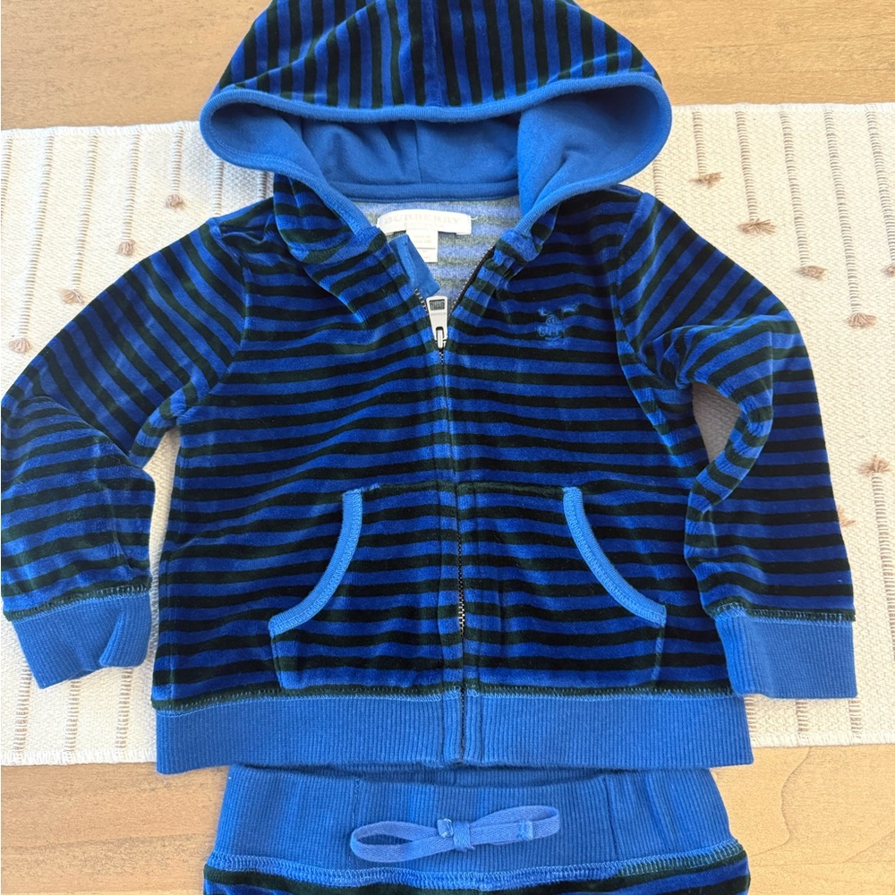 Blue Striped Burberry Baby Hoodie and Pants Set